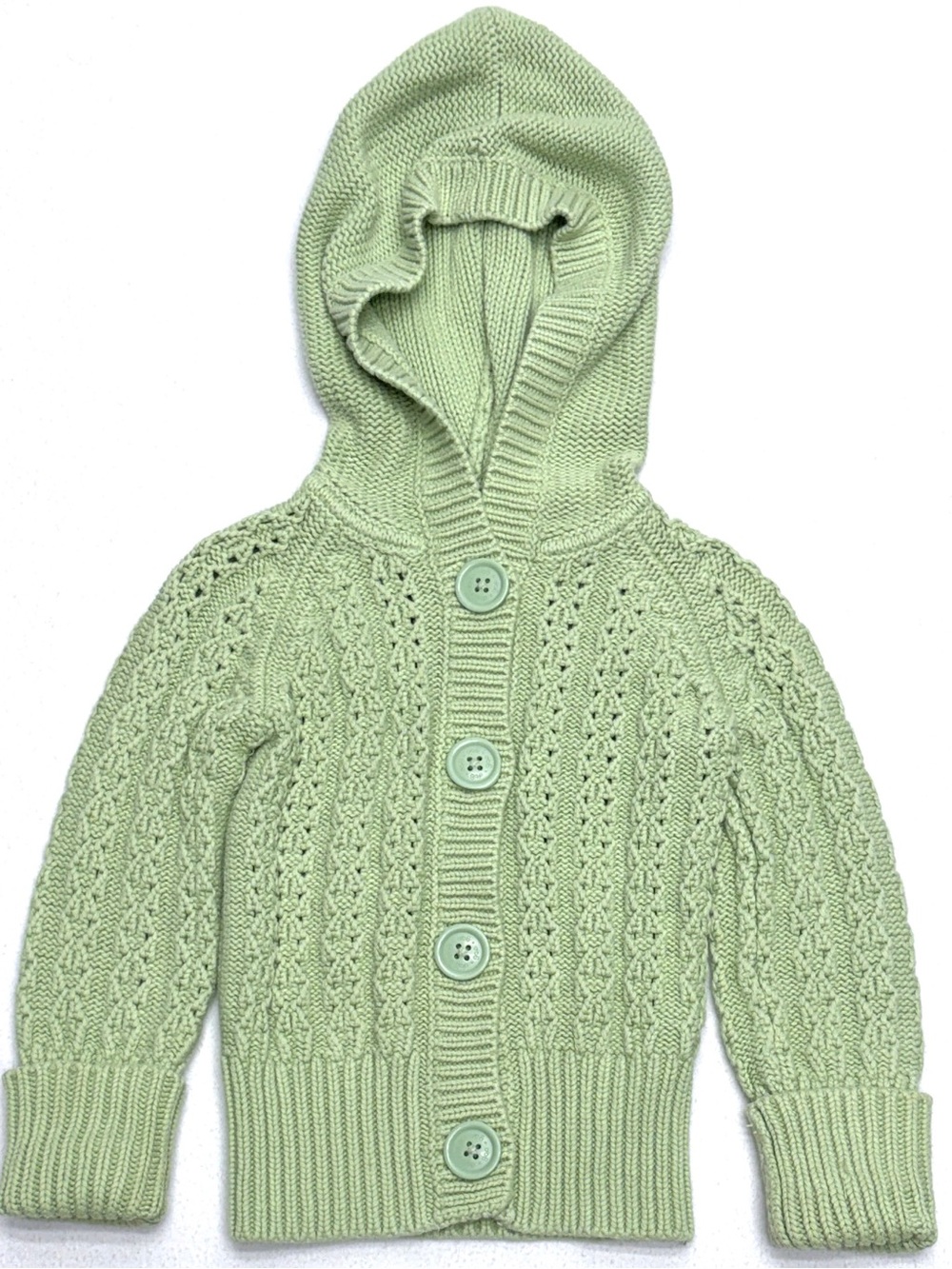 Vintage Gap Kids Openwork Cable Knit Hooded Cardigan Girls XS 4 5 Sage Green